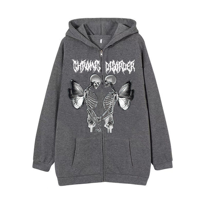 Damen nan Kapuzenjacke mit durchgehendem Reißverschluss und Rippenherz-Print Drune