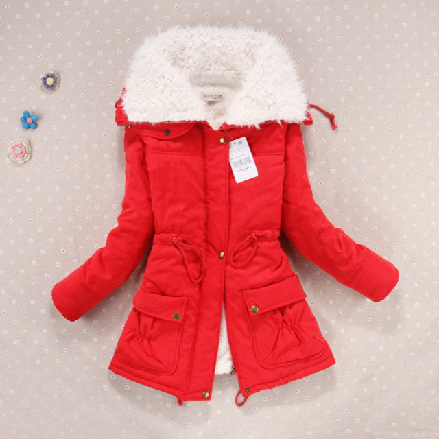 Damen nan taillierter Thermo-Parka mit Sherpa-Kapuze, verstellbarem Taillenzug und großen Pattentaschen Drune