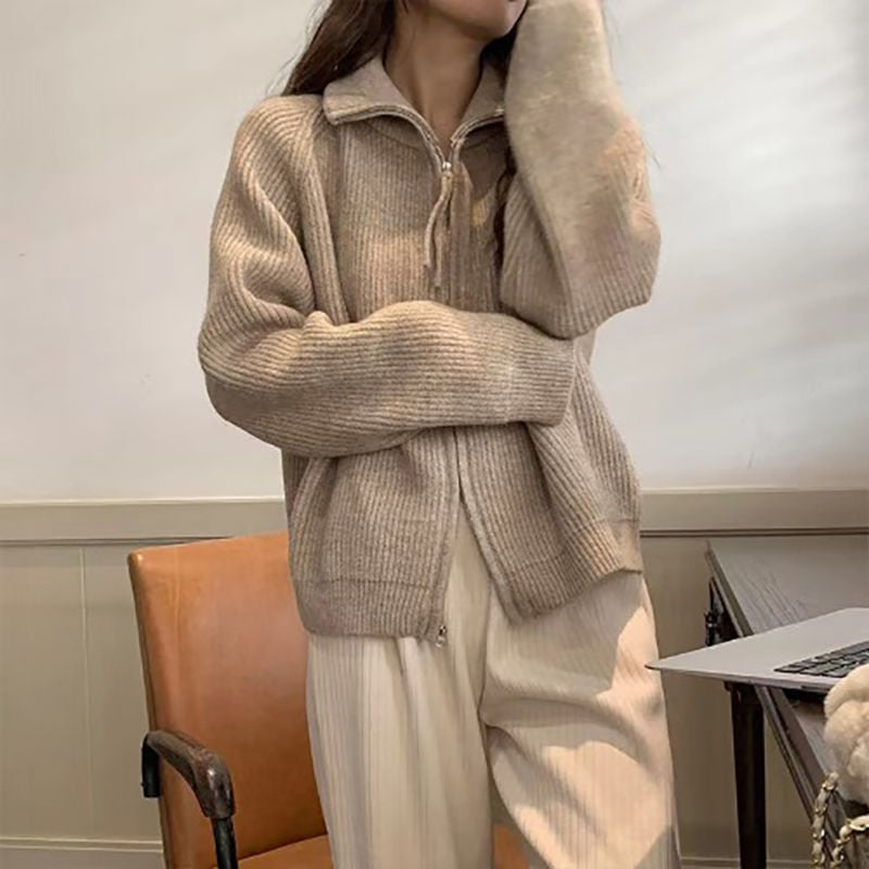 Damen Strickjacke mit asymmetrischem Reißverschluss Drune
