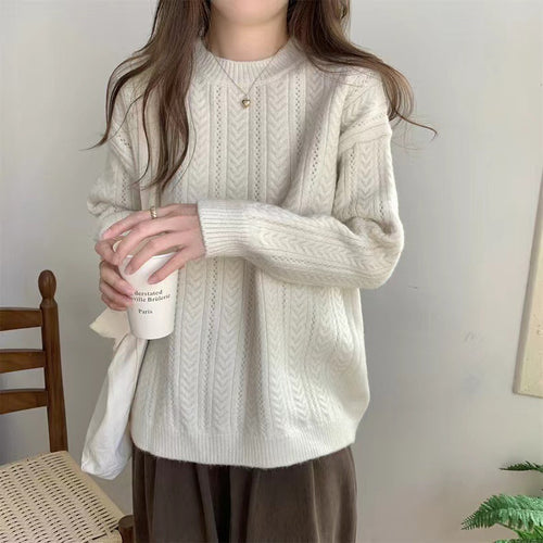 Damen gemütlicher Strickpullover mit feinem Zopfmuster Drune