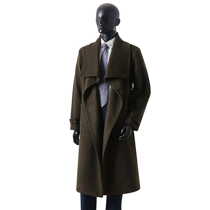 Herren Eleganter Langmantel aus Wollmix mit großzügigem Schalkragen und Krempelmanschetten Drune