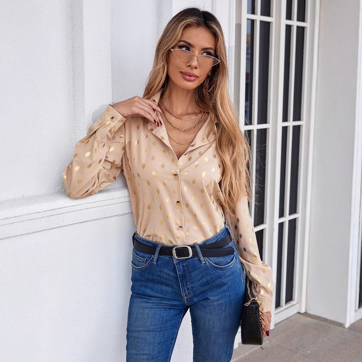 Damen elegante Bluse mit zartem Metallic-Druck und schimmerndem Finish Drune