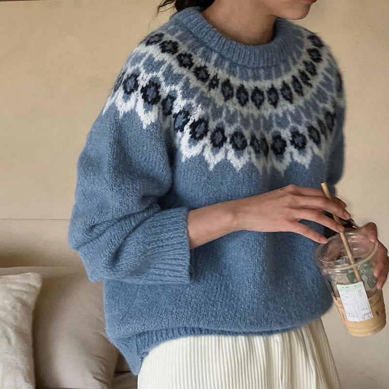 Damen Gemusterter Strickpullover mit Norweger-Motiv Drune