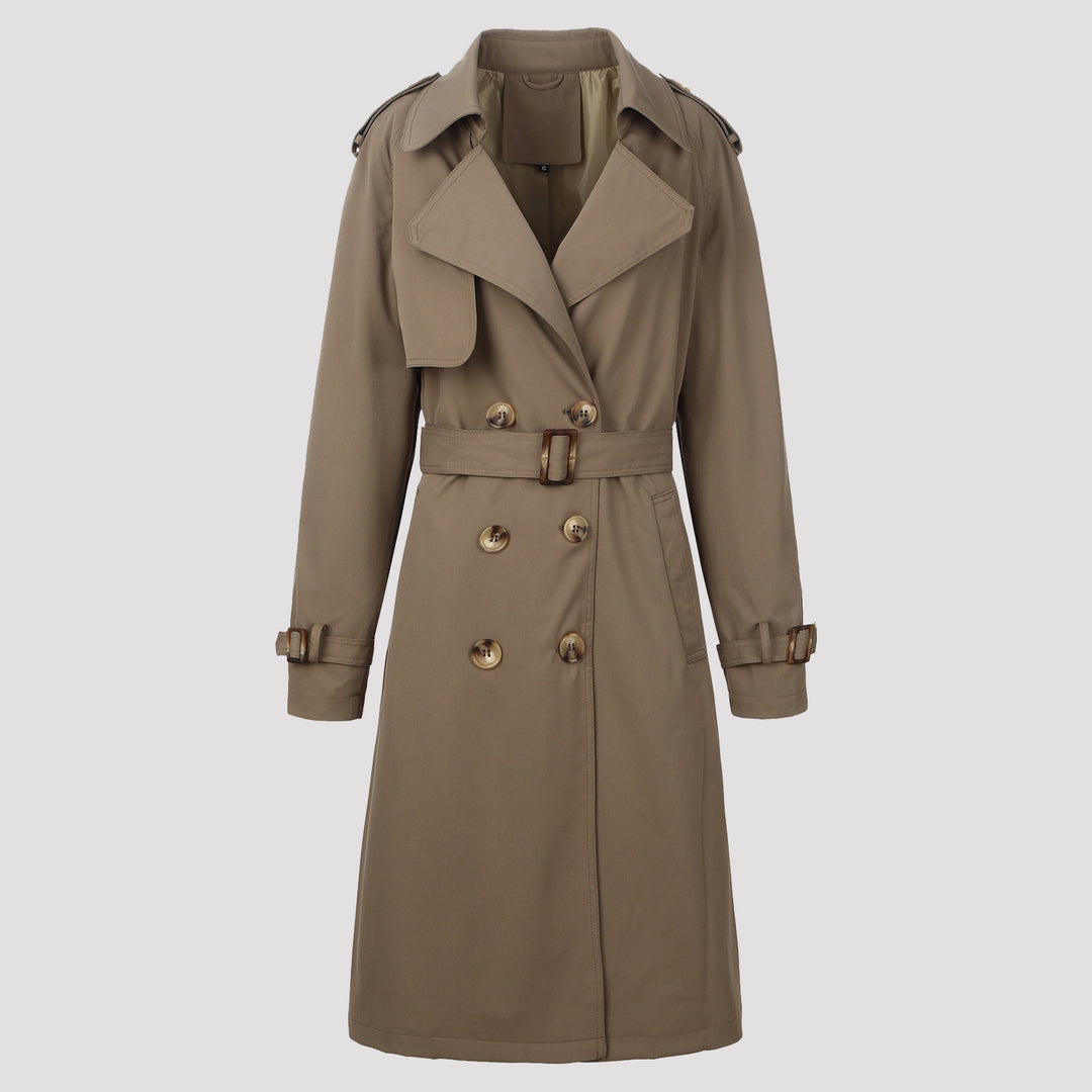 Damen Modischer Lang-Trenchcoat mit Gürtel Drune