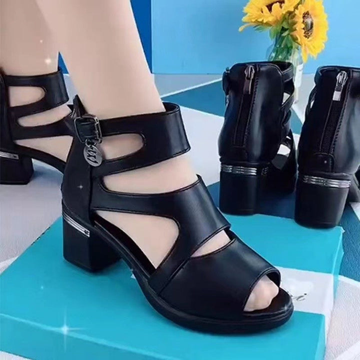 Damen modische Sandaletten mit komfortablem Blockabsatz und doppeltem Riemendesign Drune