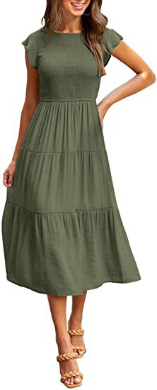 Damen Midikleid mit gesmoktem Oberteil und voluminösem Rock Drune