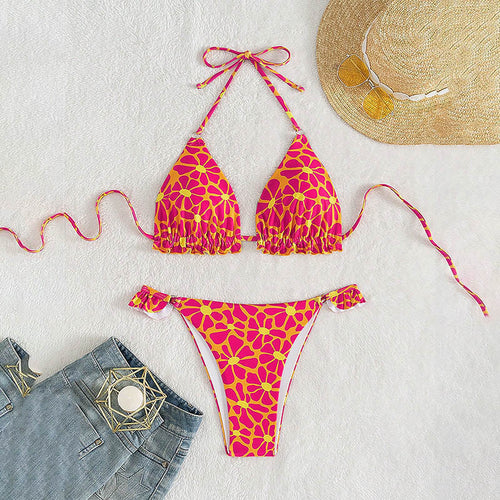 Damen Triangel-Bikini mit verspieltem Blumenmuster Drune