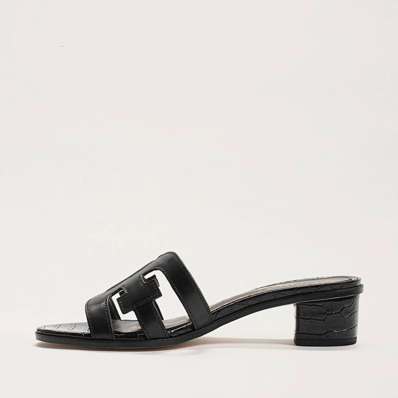 Damen modische Schlappen mit elegantem Blockabsatz und detailverliebt gestaltetem Obermaterial Drune