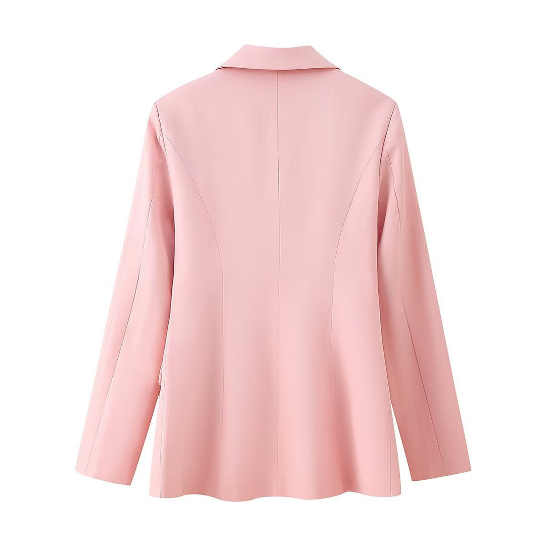 Damen 50+ taillierter Doppelreiher‑Longblazer mit oversized Revers und Pattentaschen Drune