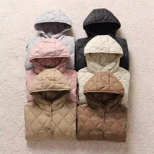 Damen Gefütterte Steppjacke mit Kapuze und kreisförmiger Steppung Drune