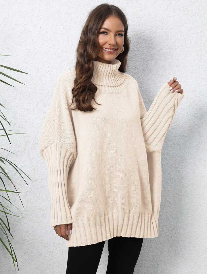 Damen Oversized Strickpullover mit hohem Kragen und voluminösen Ärmeln Drune