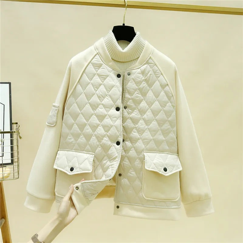 Damen nan wattierte Baseball-Bomberjacke mit Rautenstepp, Klappentaschen und elastischen Bündchen Drune