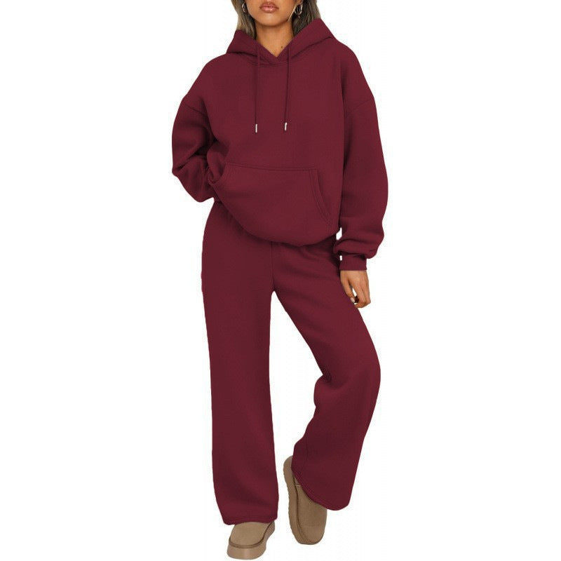 Damen Oversized Hoodie-Set mit Kängurutasche und weiter Palazzohose Drune