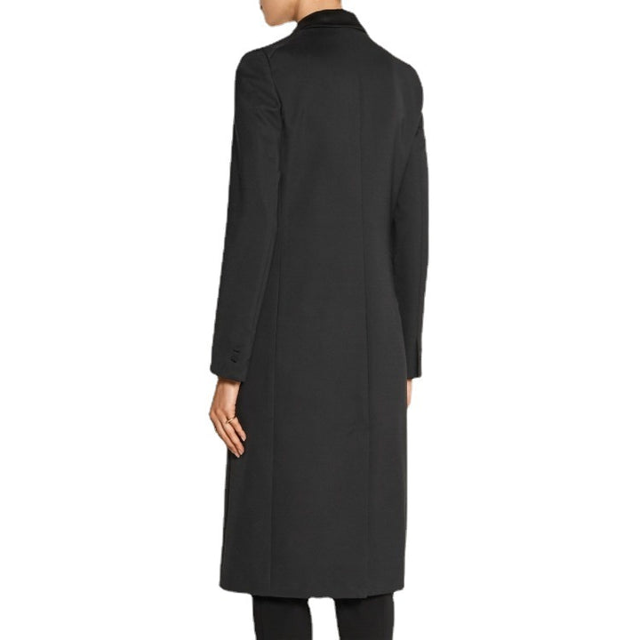 Damen taillierter Longcoat im Smoking‑Look mit Schalkragen Drune