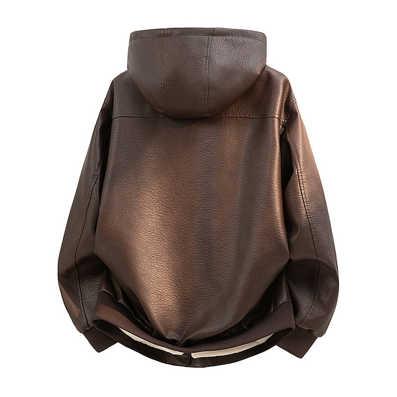 Herren Kapuzenjacke aus Leder mit Teddyfutter Drune