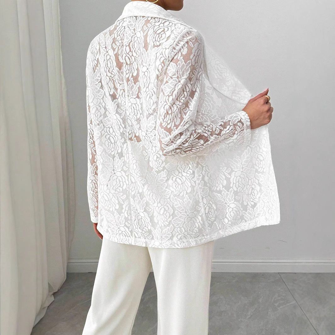 Damen nan Spitzenblazer mit Schalkragen und floraler Transparenz Drune