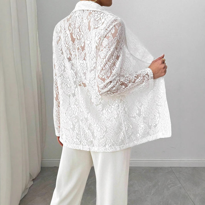 Damen nan Spitzenblazer mit Schalkragen und floraler Transparenz Drune