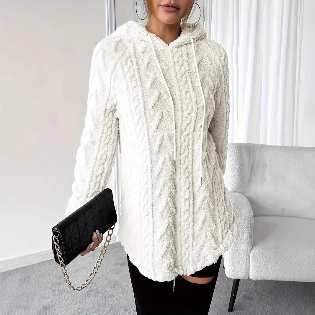 Damen nan kuschelige Kapuzenjacke aus Teddyfleece mit Zopfmuster und gerafftem Saum Drune