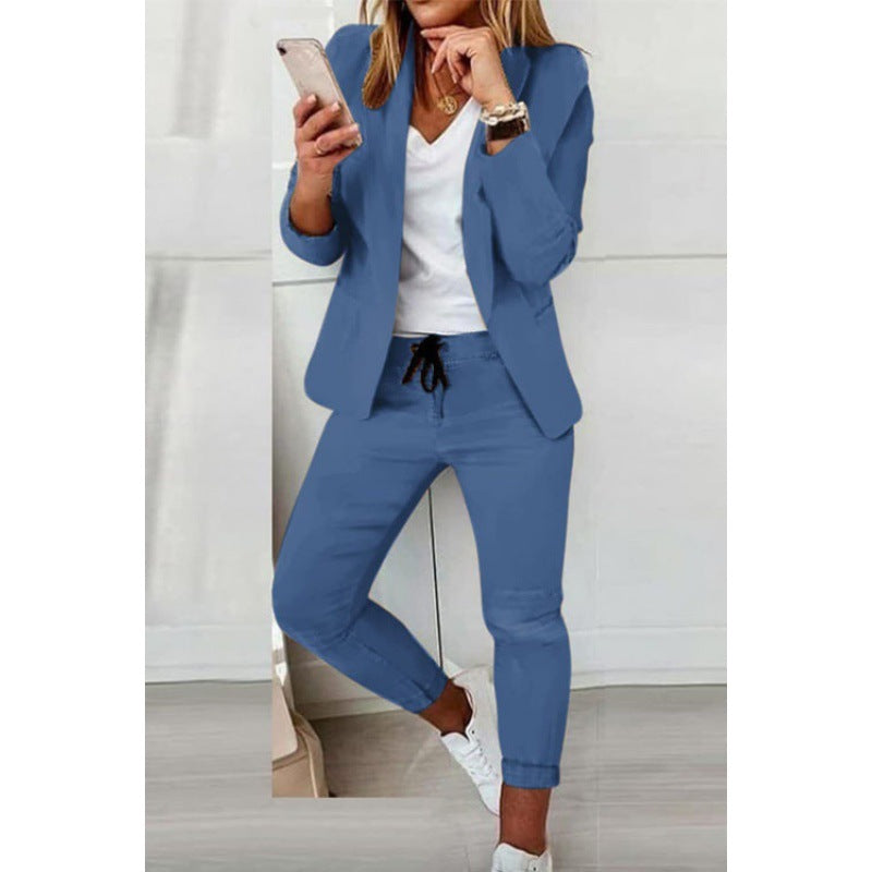 Damen Zweiteiliges Stretch-Jersey-Blazer-Set mit Kordelzug-Jogginghose Drune