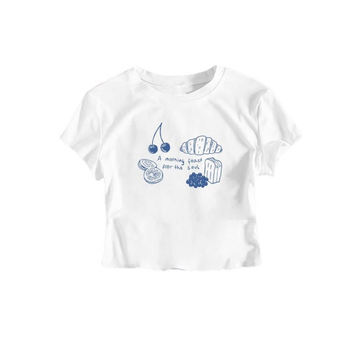 Damen T-Shirt mit kreativem Frühstücksdesign Drune