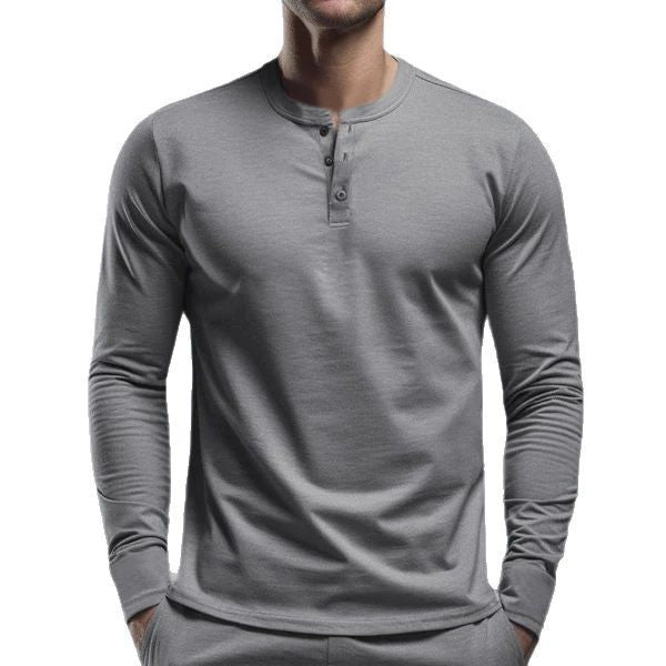 Herren nan langärmeliges Henley-Longsleeve mit Stehkragen, 3-Knopfleiste und elastischem Baumwollstretch Drune