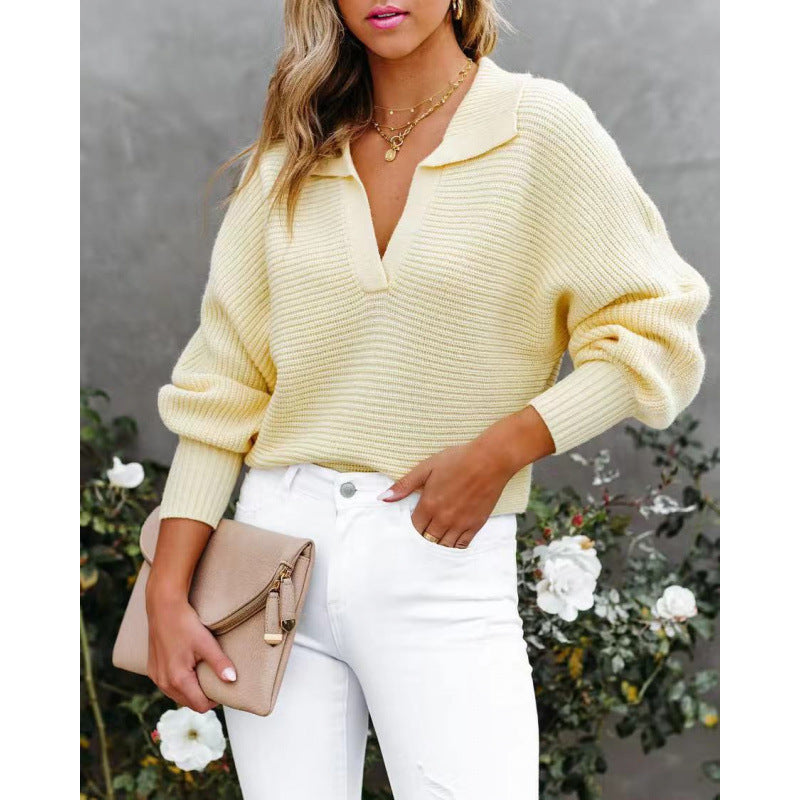 Damen modischer Pullover mit weitem Kragen und Rippstruktur Drune