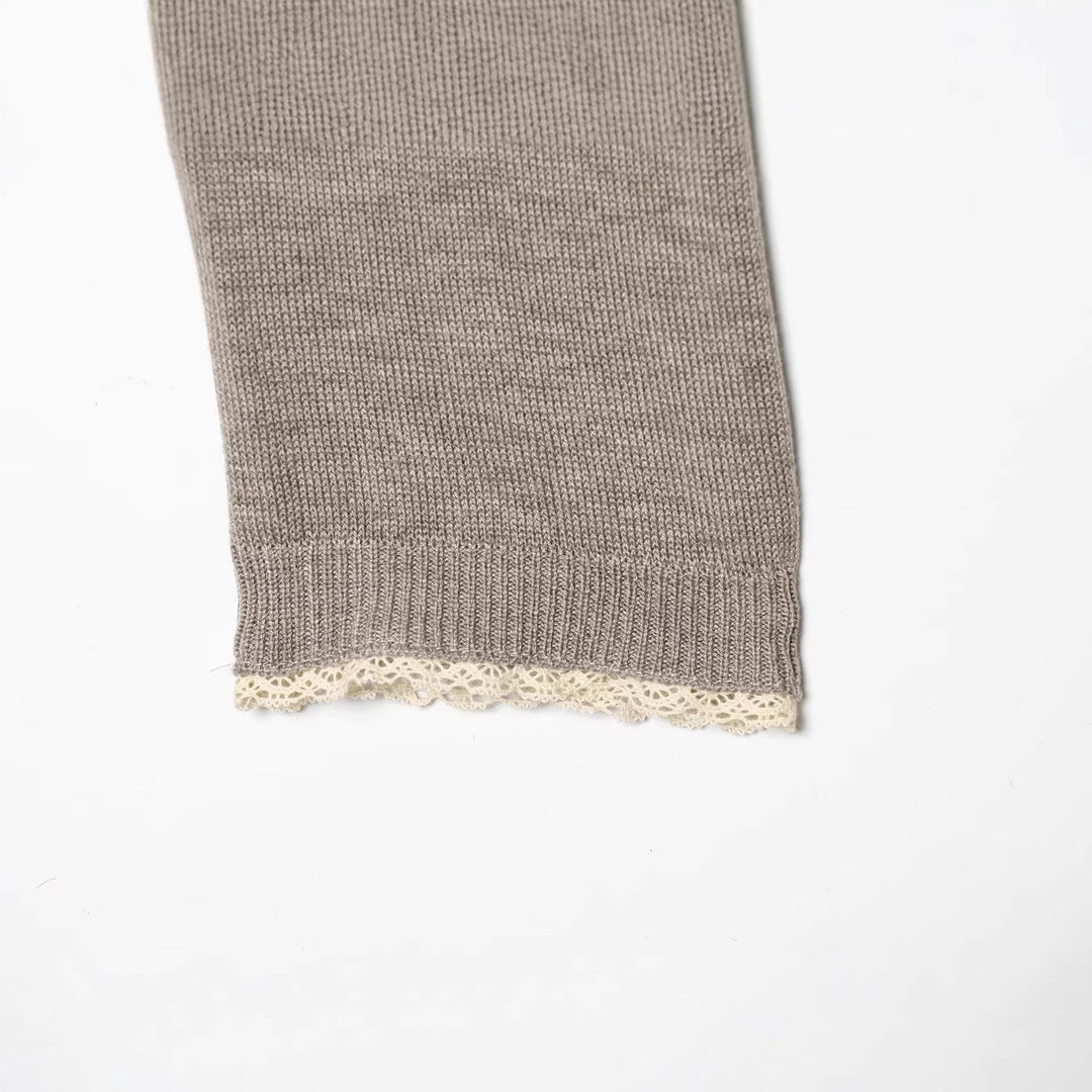 Damen Feinstrick-Cropped-Cardigan mit Spitzenbesatz und Rundhalsausschnitt Drune
