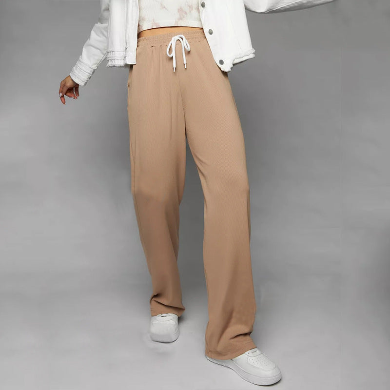 Damen weite hochgeschnittene Loungehose mit elastischem Bund und Kordelzug Drune