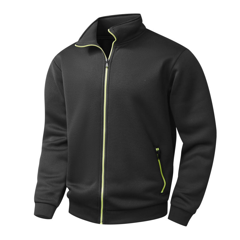 Herren Melierte Reißverschluss-Fleecejacke mit Stehkragen, wärmender Struktur & Kontrastzipper Drune