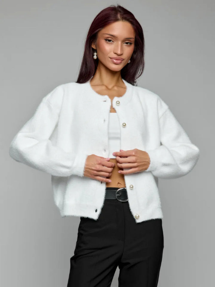 Damen Flauschiger Cardigan mit Knopfdetails Drune
