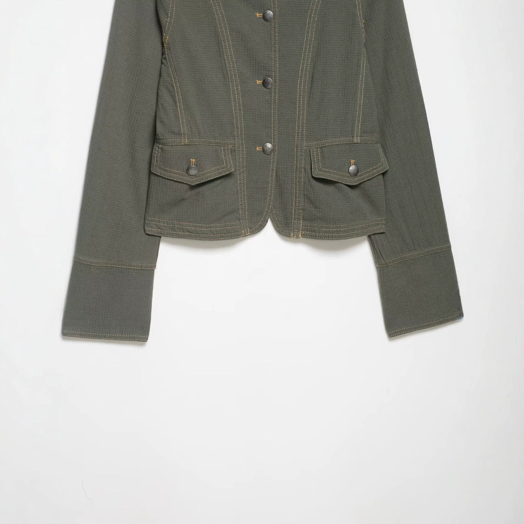 Damen Kurze Utility-Jacke mit Stehkragen, Schulterklappen und aufgesetzten Pattentaschen Drune