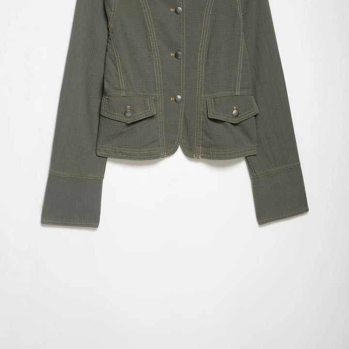 Damen Kurze Utility-Jacke mit Stehkragen, Schulterklappen und aufgesetzten Pattentaschen Drune