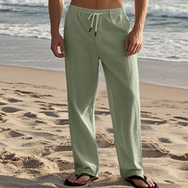 Herren nan leichte Leinen-Loungehose mit elastischem Tunnelzugbund, Kordelzug und weitem Bein Drune