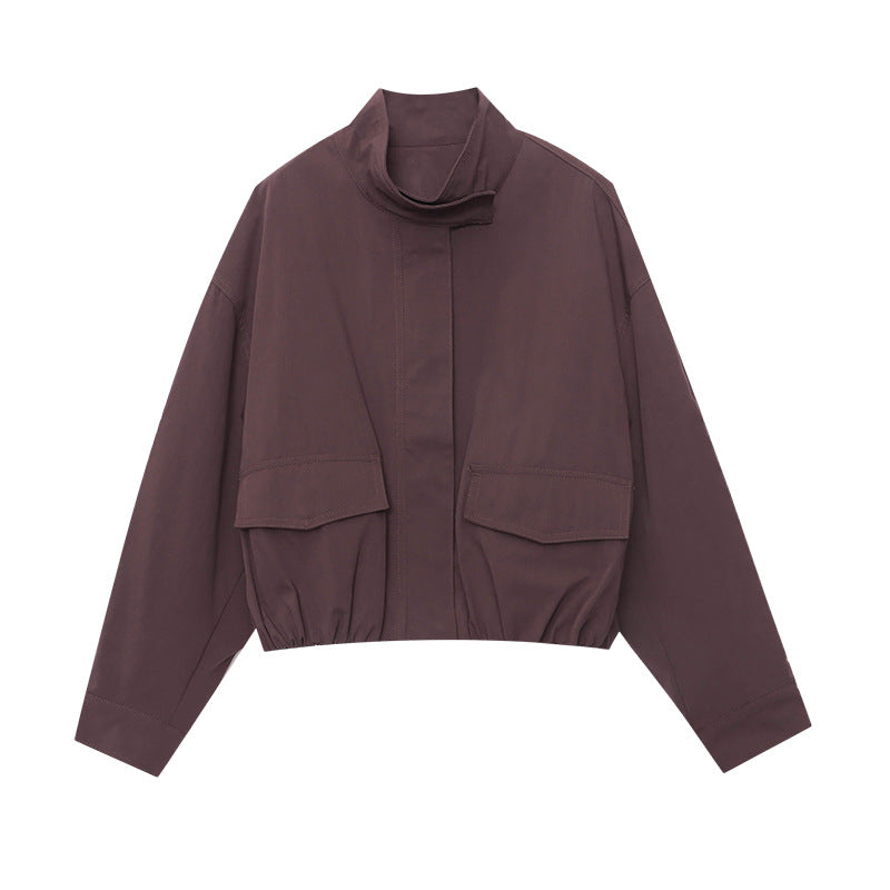 Damen lässige Übergangsjacke im minimalistischen Stil mit hohem Kragen und praktischen Taschen Drune