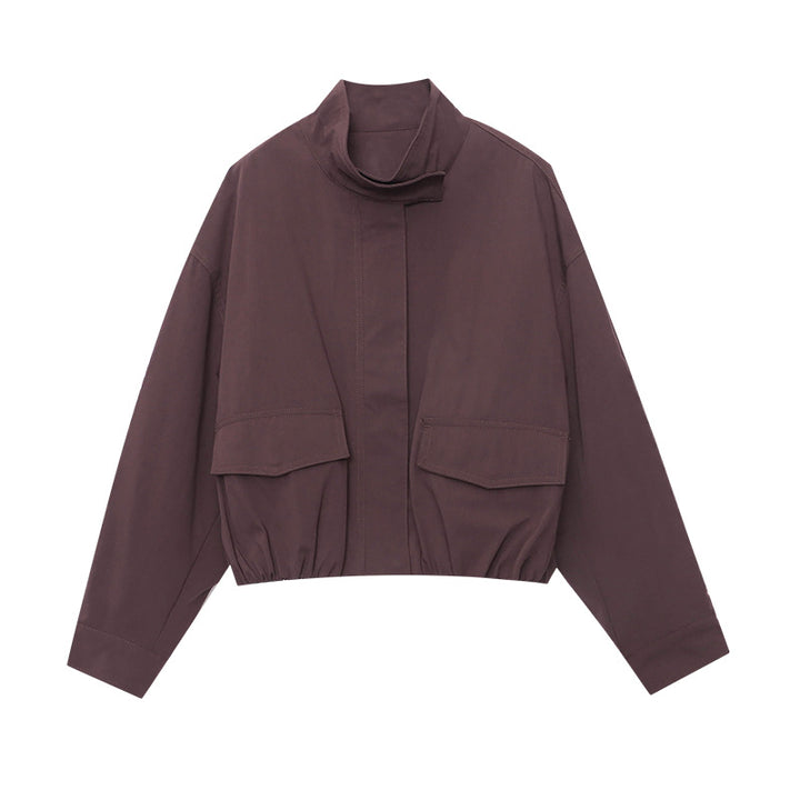 Damen lässige Übergangsjacke im minimalistischen Stil mit hohem Kragen und praktischen Taschen Drune