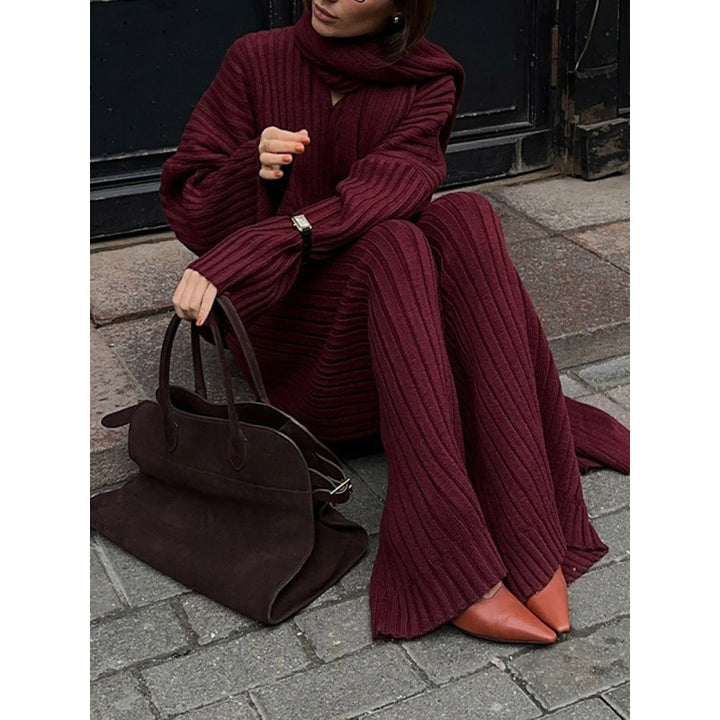 Damen lässiges Strick-Set mit weitem Schnitt und V-Ausschnitt Drune
