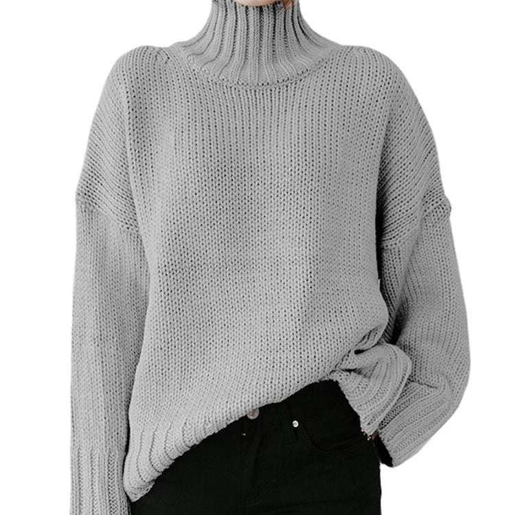 Damen Grober Strickpullover mit hohem Kragen und lässigem Schnitt Drune