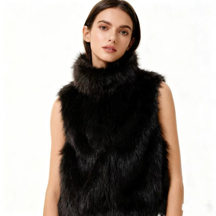 Damen Ärmellose Teddy‑Plüschweste mit hohem Stehkragen und dichtem Hochflor Drune