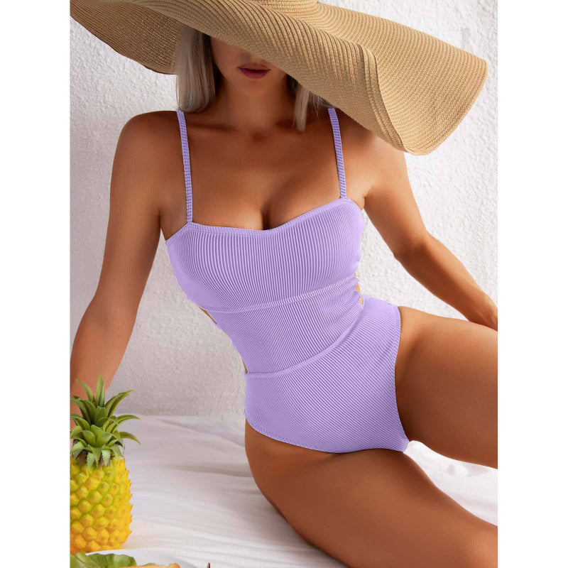 Damen Einteiler Badeanzug mit elegantem Rippendesign und figurschmeichelnder Silhouette Drune
