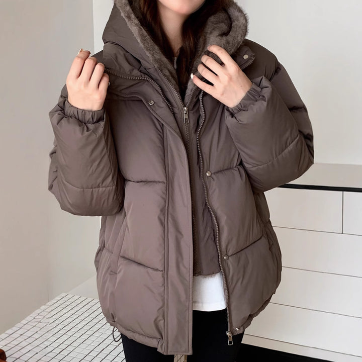 Damen Modische Pufferjacke mit abnehmbarem Kunstfellkragen und praktischen Taschen Drune