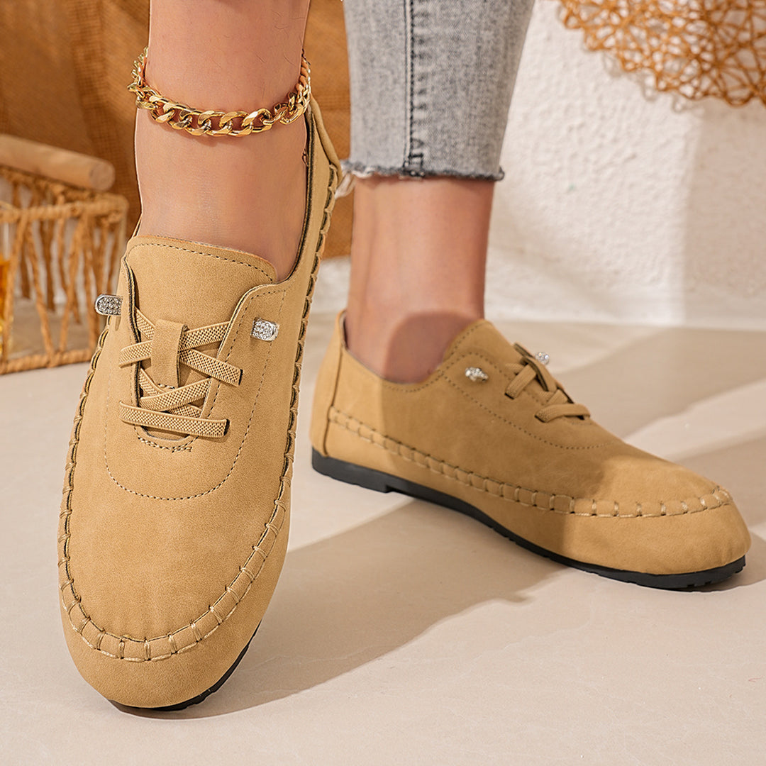Damen nan atmungsaktive Mokassin-Slipper aus Mikrofaser mit elastischer Schnürung und rutschfester Gummisohle Drune