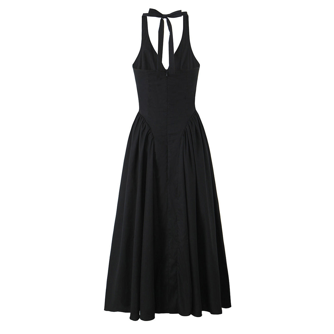 Damen A-linien Midi-Kleid mit tiefem V-Ausschnitt und verspieltem Rückenausschnitt Drune