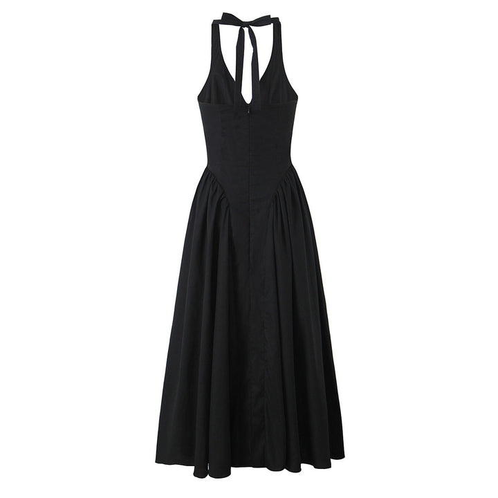 Damen A-linien Midi-Kleid mit tiefem V-Ausschnitt und verspieltem Rückenausschnitt Drune