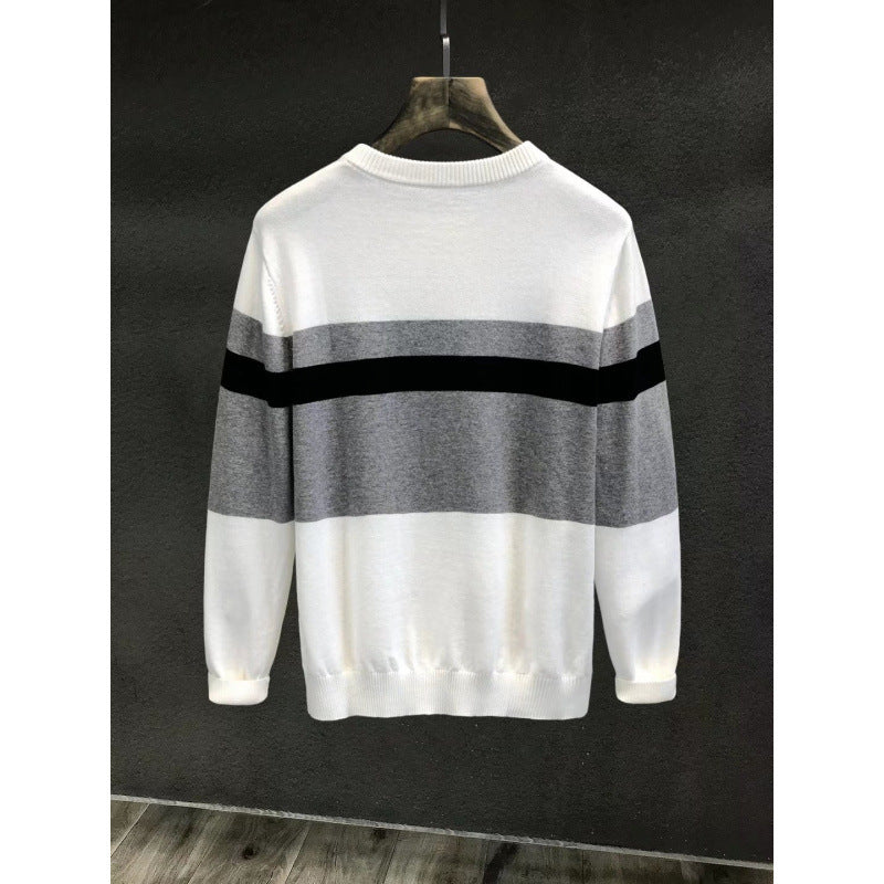 Herren Feiner Rundhalspullover mit Blockstreifen und regular Fit Drune