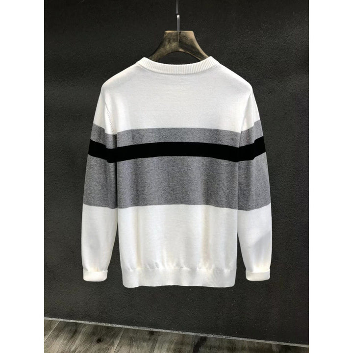 Herren Feiner Rundhalspullover mit Blockstreifen und regular Fit Drune