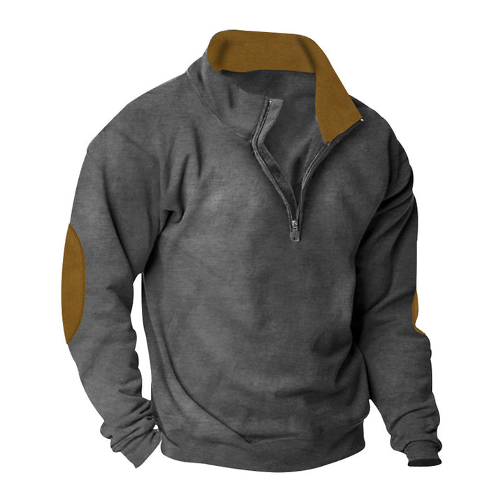 Herren nan Halbzip-Sweatshirt mit Stehkragen, Kontrastkragenfutter und Ellbogenpatches Drune
