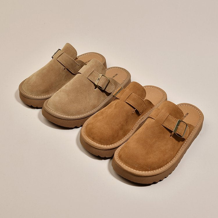 Damen bequeme Clogs aus weichem Wildleder mit modischem Schnallenverschluss Drune