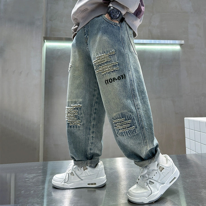 Unisex lässige, destroyed Baggy-Jeans Drune