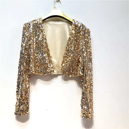 Damen Glitzernde Paillettenjacke mit langem Arm und offenem Schnitt Drune