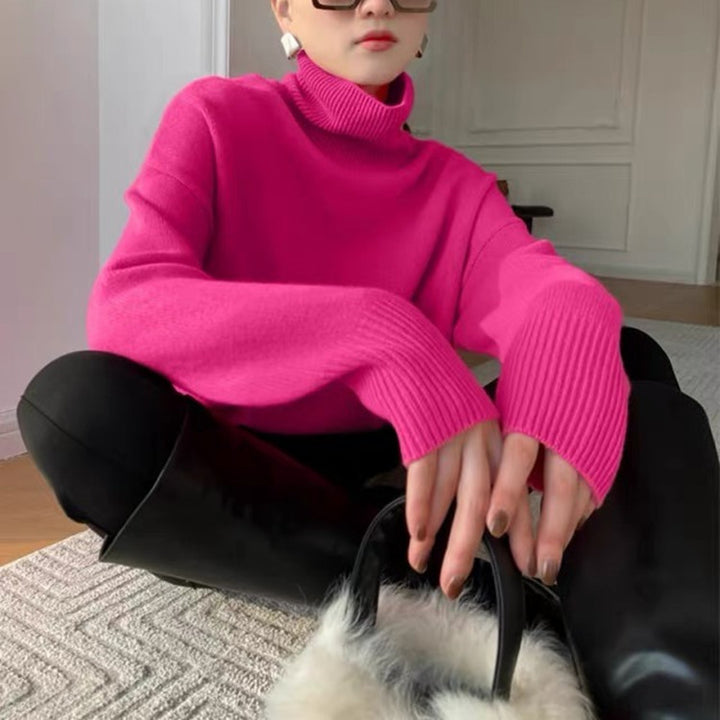 Damen Oversize Feinstrickpullover mit hohem Rollkragen und Seitenschlitzen Drune